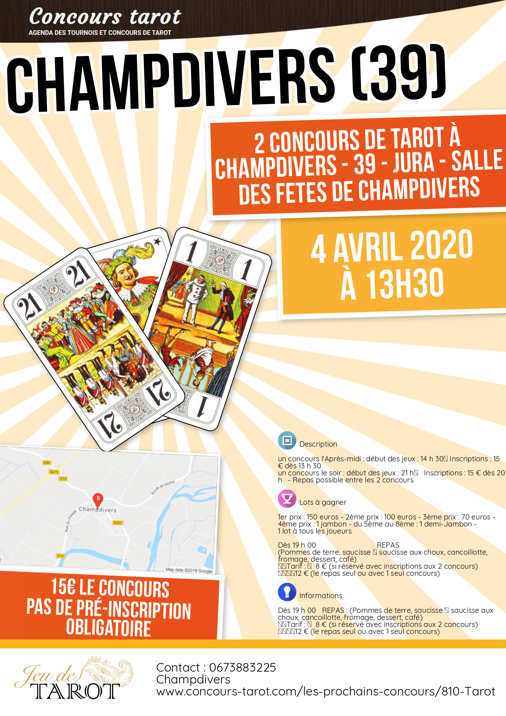 2 Concours de tarot a  CHAMPDIVERS  39  Jura  Salle des fetes de Champdivers