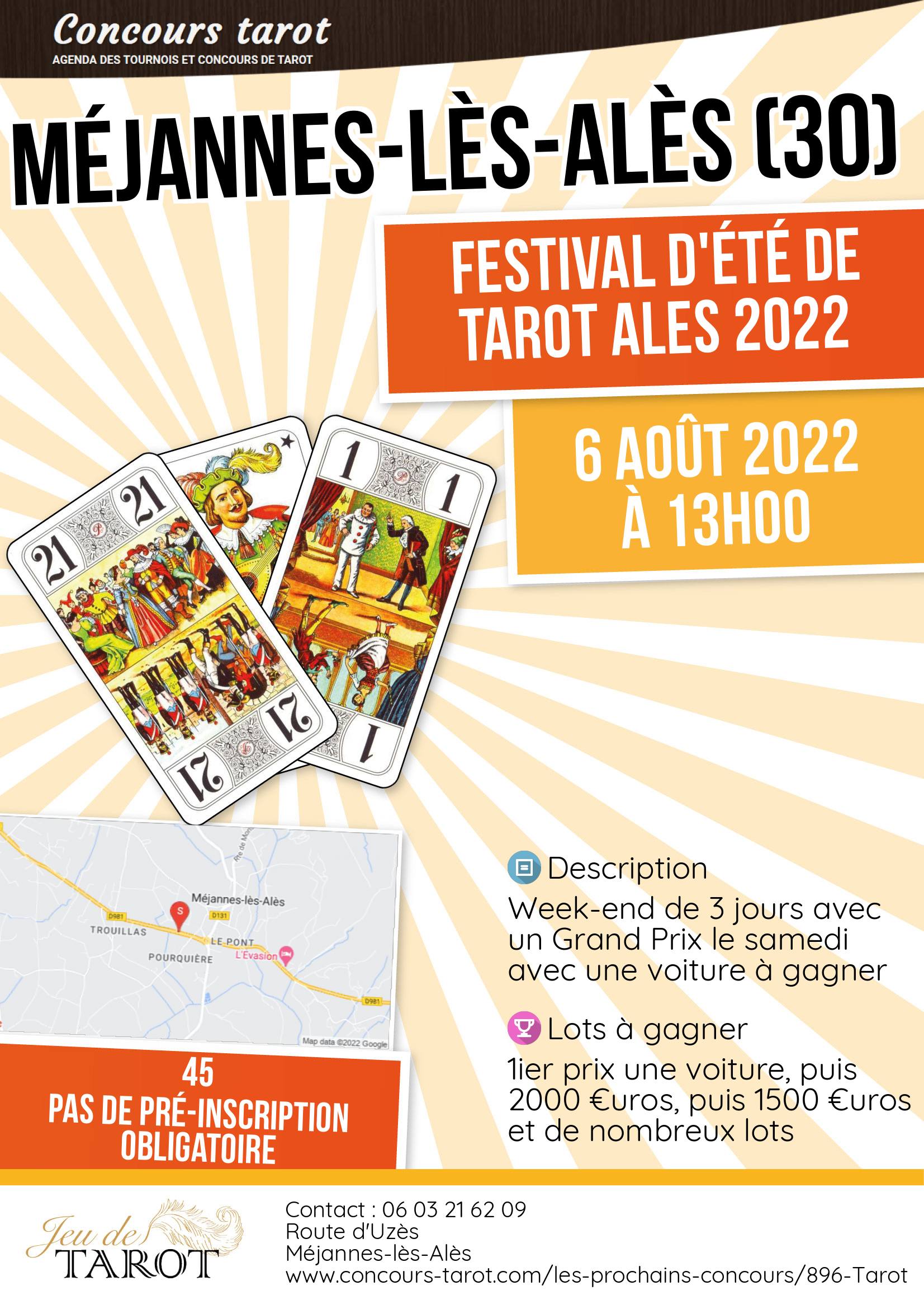 Concours De Tarot Ce Week End Festival d'été de Tarot ALES 2022 en Gard à Méjannes-lès-Alès le 6 août 2022