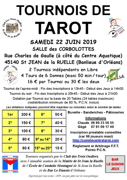 2 Concours de tarot AM et SOIR a St Jean de la Ruelle 45140