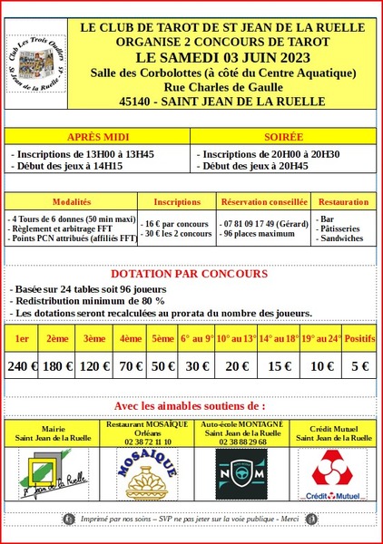 2 concours de tarot a St  Jean de la Ruelle 45  agglo d Orleans